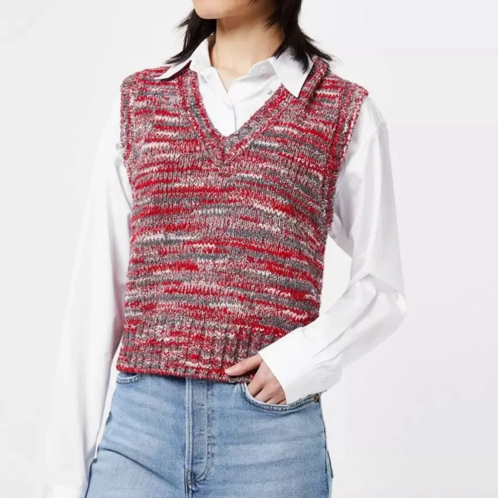 RE/DONE 60’s Space-dyed intarsia-knit Sweater Vest Wool Cashmere Red Medium
